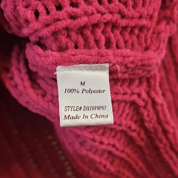 Pink Lily Vibrant Pink V-Neck Knit Sweater, Womens Medium Oversized - Picture 4 of 5